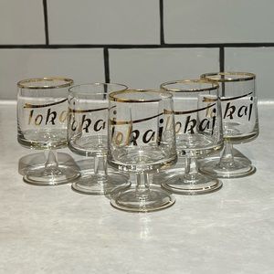 5 Vintage 70’s Gold Rimmed Lead Crystal Sherry Liquor Glasses